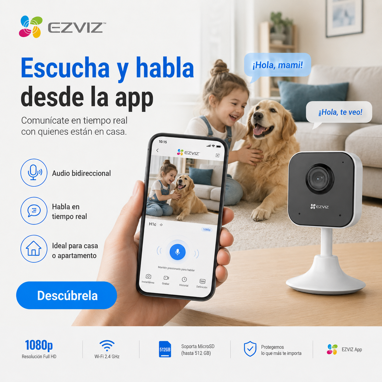 Cámara WiFi EZVIZ H1c 1080p para Interior con Audio Bidireccional