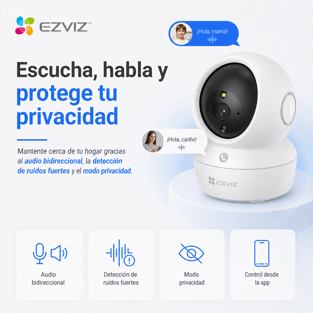 Cámara WiFi EZVIZ H6c Pro 3MP Pan & Tilt con Visión Nocturna a Color