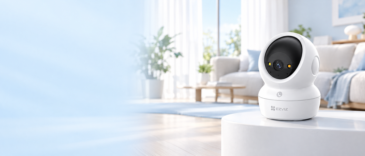 Cámara EZVIZ H6c Pro en una sala luminosa